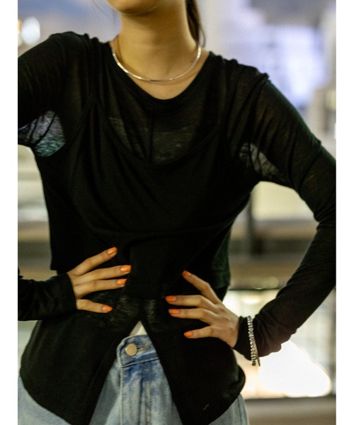 AGAWD（アガウド）の「AGAWD ビスチェカットソー　★（Tシャツ/カットソー・レディース・ベージュ/ブラック・FREE）」の2枚目の写真