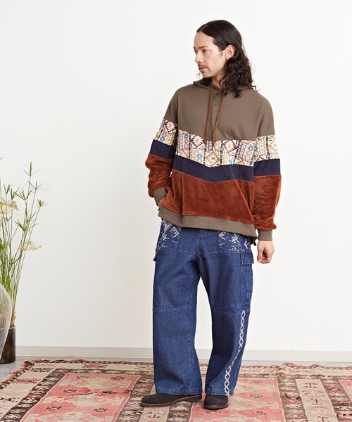 チャイハネ(チャイハネ)の「【チャイハネ】パッチワークMEN'Sパーカー(パーカー・メンズ・カーキ/マスタード/ホワイト・FREE)」の7枚目の写真