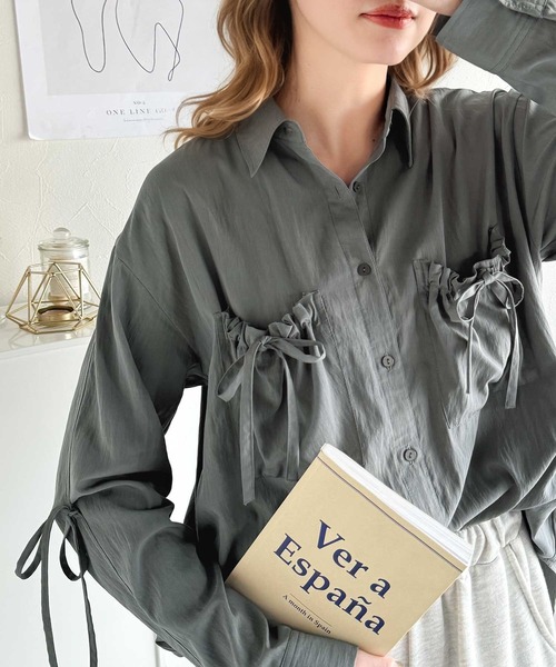 グレー リボン付きシャツ サイズF グレンチェックリボンブラウス【AOKI公式通販】