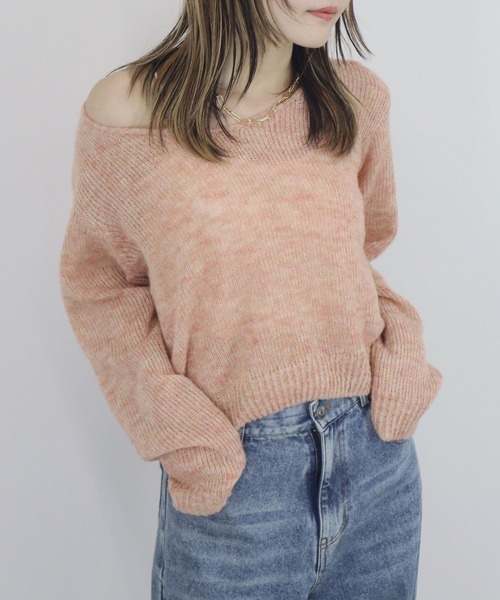 Reurie'(レウリィ)の「【ZOZO限定】MIXカラーシアーニット クルーネック 長袖 メランジ ローゲージ クロップド丈 韓国 シンプル ピンク グレー チャコール(ニット/セーター・レディース・ピンク/チャコールグレー・FREE)」の13枚目の写真