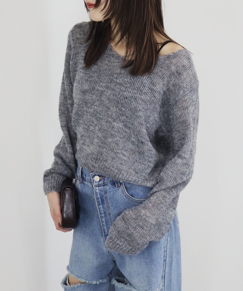 Reurie'(レウリィ)の「【ZOZO限定】MIXカラーシアーニット クルーネック 長袖 メランジ ローゲージ クロップド丈 韓国 シンプル ピンク グレー チャコール(ニット/セーター・レディース・ピンク/チャコールグレー・FREE)」の9枚目の写真