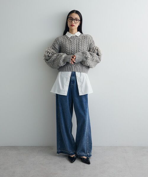 フリンジスリーブショート丈ケーブルニット（ニット/セーター）｜AnriettMusee（アンリエットミュゼ）