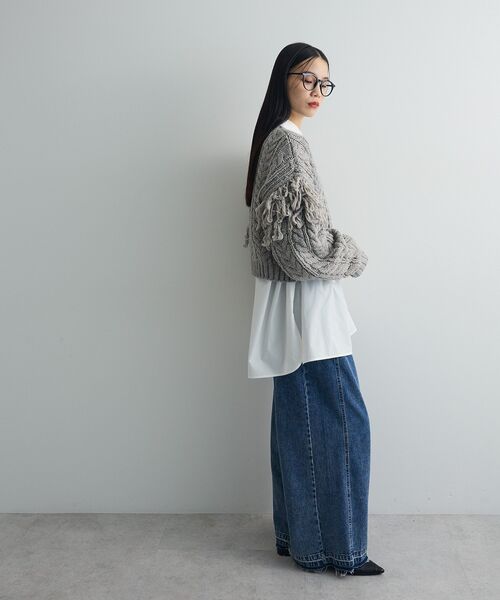 フリンジスリーブショート丈ケーブルニット（ニット/セーター）｜AnriettMusee（アンリエットミュゼ）