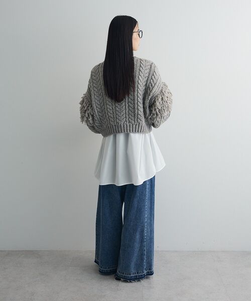 フリンジスリーブショート丈ケーブルニット（ニット/セーター）｜AnriettMusee（アンリエットミュゼ）