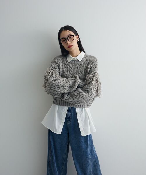 フリンジスリーブショート丈ケーブルニット（ニット/セーター）｜AnriettMusee（アンリエットミュゼ）