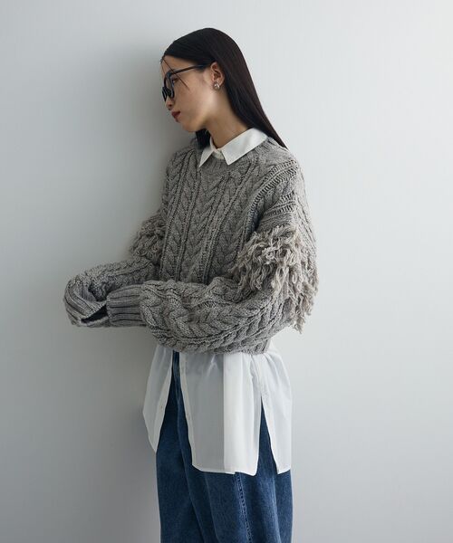 フリンジスリーブショート丈ケーブルニット（ニット/セーター）｜AnriettMusee（アンリエットミュゼ）