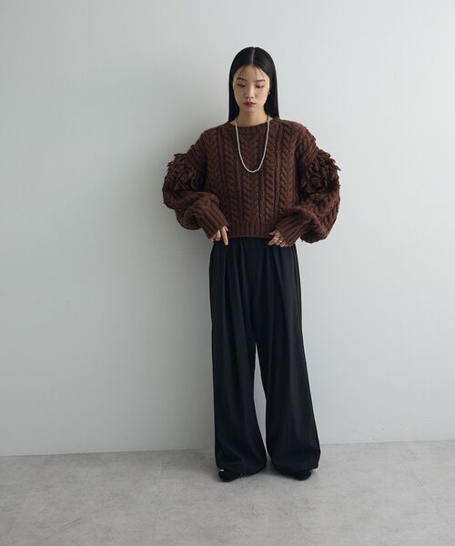 フリンジスリーブショート丈ケーブルニット（ニット/セーター）｜AnriettMusee（アンリエットミュゼ）