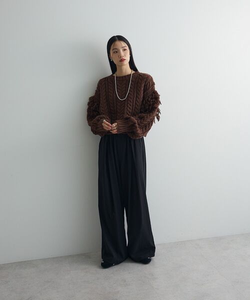 フリンジスリーブショート丈ケーブルニット（ニット/セーター）｜AnriettMusee（アンリエットミュゼ）