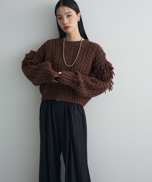 フリンジスリーブショート丈ケーブルニット（ニット/セーター）｜AnriettMusee（アンリエットミュゼ）