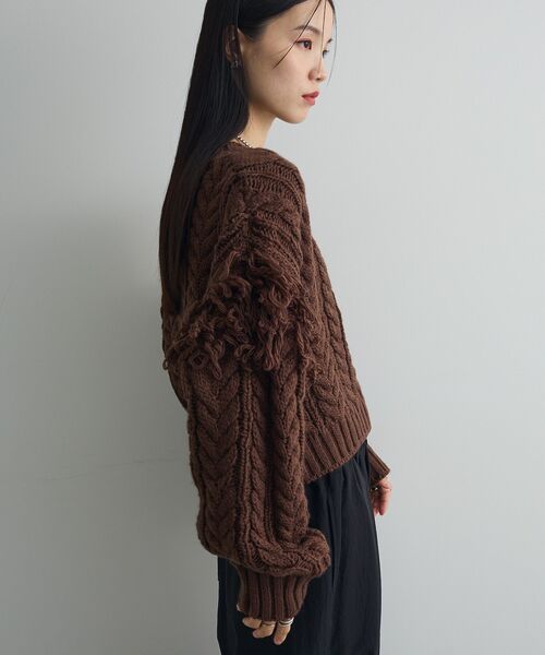 フリンジスリーブショート丈ケーブルニット（ニット/セーター）｜AnriettMusee（アンリエットミュゼ）