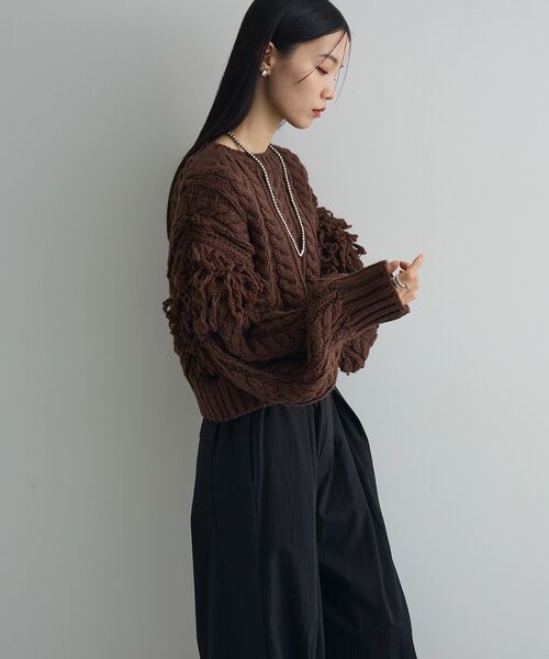 フリンジスリーブショート丈ケーブルニット（ニット/セーター）｜AnriettMusee（アンリエットミュゼ）