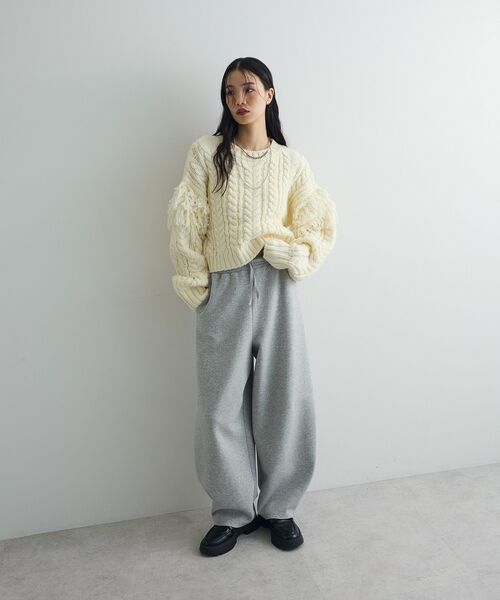 フリンジスリーブショート丈ケーブルニット（ニット/セーター）｜AnriettMusee（アンリエットミュゼ）