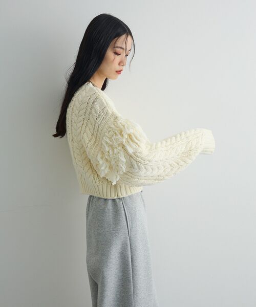 フリンジスリーブショート丈ケーブルニット（ニット/セーター）｜AnriettMusee（アンリエットミュゼ）