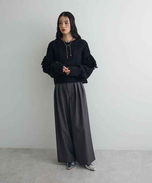 フリンジスリーブショート丈ケーブルニット（ニット/セーター）｜AnriettMusee（アンリエットミュゼ）