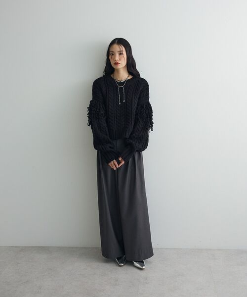 フリンジスリーブショート丈ケーブルニット（ニット/セーター）｜AnriettMusee（アンリエットミュゼ）