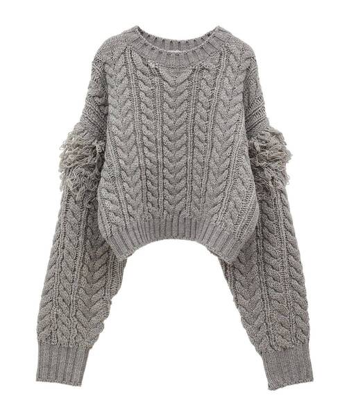 フリンジスリーブショート丈ケーブルニット（ニット/セーター）｜AnriettMusee（アンリエットミュゼ）