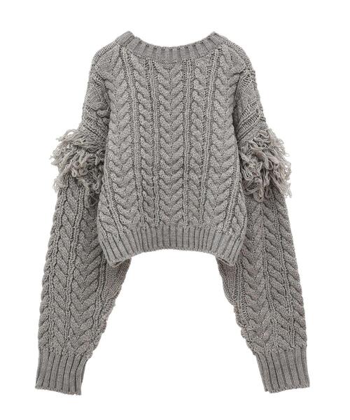 フリンジスリーブショート丈ケーブルニット（ニット/セーター）｜AnriettMusee（アンリエットミュゼ）