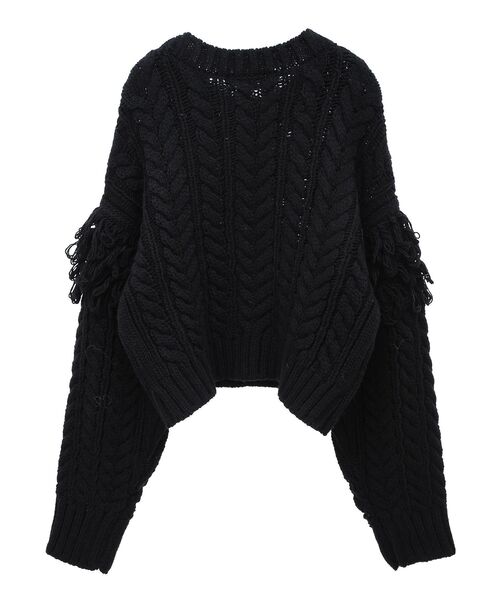 フリンジスリーブショート丈ケーブルニット（ニット/セーター）｜AnriettMusee（アンリエットミュゼ）