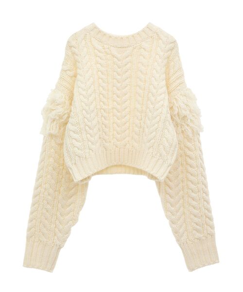 フリンジスリーブショート丈ケーブルニット（ニット/セーター）｜AnriettMusee（アンリエットミュゼ）