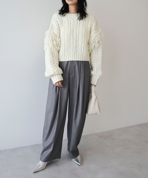 フリンジスリーブショート丈ケーブルニット（ニット/セーター）｜AnriettMusee（アンリエットミュゼ）