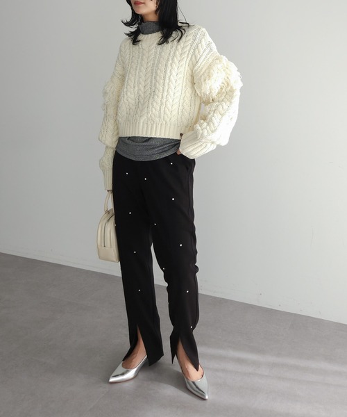 フリンジスリーブショート丈ケーブルニット（ニット/セーター）｜AnriettMusee（アンリエットミュゼ）