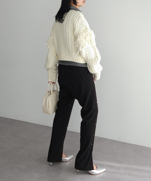 フリンジスリーブショート丈ケーブルニット（ニット/セーター）｜AnriettMusee（アンリエットミュゼ）