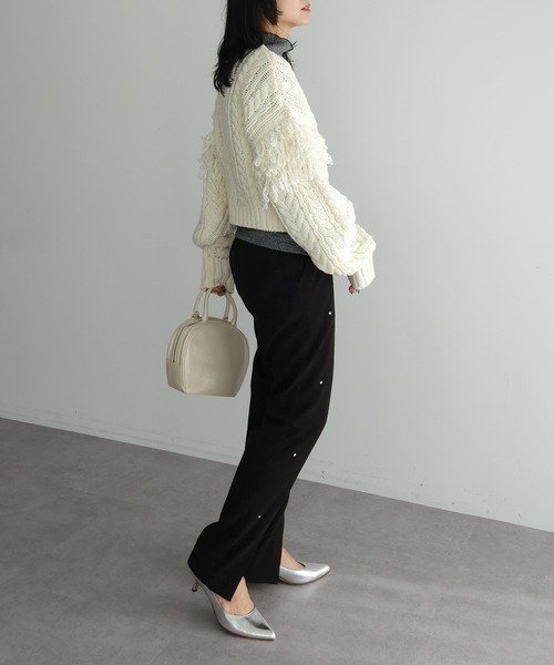 フリンジスリーブショート丈ケーブルニット（ニット/セーター）｜AnriettMusee（アンリエットミュゼ）