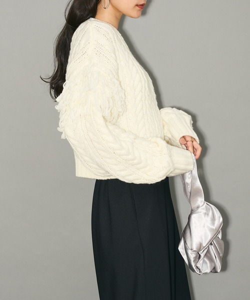 フリンジスリーブショート丈ケーブルニット（ニット/セーター）｜AnriettMusee（アンリエットミュゼ）