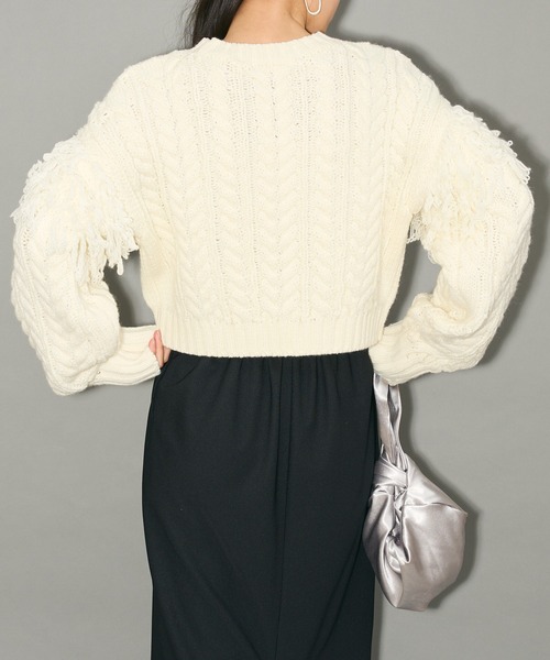 フリンジスリーブショート丈ケーブルニット（ニット/セーター）｜AnriettMusee（アンリエットミュゼ）
