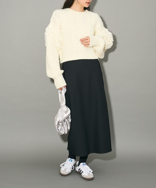 フリンジスリーブショート丈ケーブルニット（ニット/セーター）｜AnriettMusee（アンリエットミュゼ）