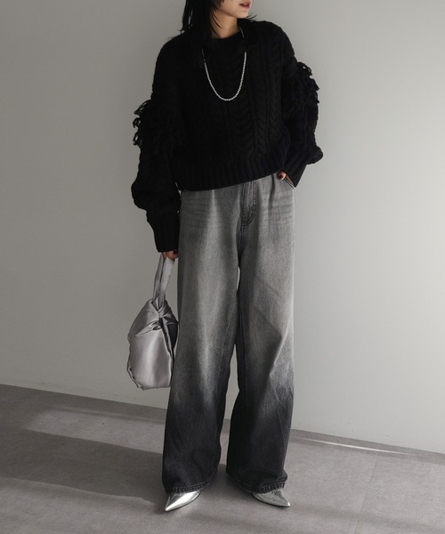 フリンジスリーブショート丈ケーブルニット（ニット/セーター）｜AnriettMusee（アンリエットミュゼ）