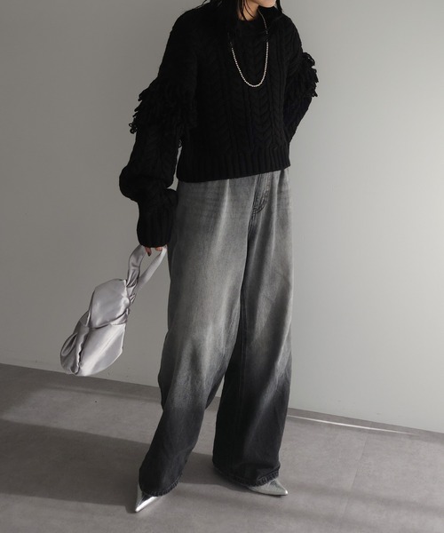 フリンジスリーブショート丈ケーブルニット（ニット/セーター）｜AnriettMusee（アンリエットミュゼ）