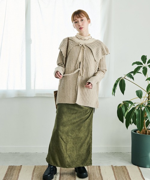 Crisp（クリスプ）の「スカラップカラーリボンニットカーディガン（ニット/セーター・レディース・アイボリー/ベージュ/グリーン/イエロー・FREE）」の13枚目の写真