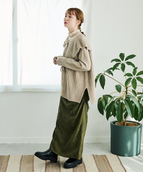 Crisp（クリスプ）の「スカラップカラーリボンニットカーディガン（ニット/セーター・レディース・アイボリー/ベージュ/グリーン/イエロー・FREE）」の15枚目の写真