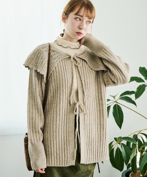 Crisp（クリスプ）の「スカラップカラーリボンニットカーディガン（ニット/セーター・レディース・アイボリー/ベージュ/グリーン/イエロー・FREE）」の17枚目の写真