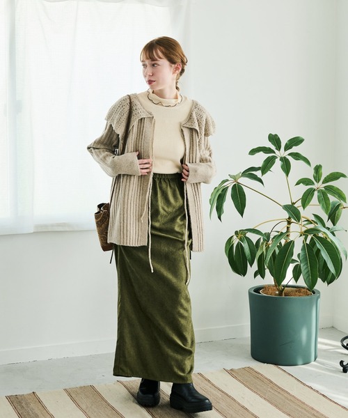 Crisp（クリスプ）の「スカラップカラーリボンニットカーディガン（ニット/セーター・レディース・アイボリー/ベージュ/グリーン/イエロー・FREE）」の19枚目の写真