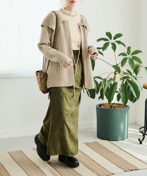 Crisp（クリスプ）の「スカラップカラーリボンニットカーディガン（ニット/セーター・レディース・アイボリー/ベージュ/グリーン/イエロー・FREE）」の20枚目の写真