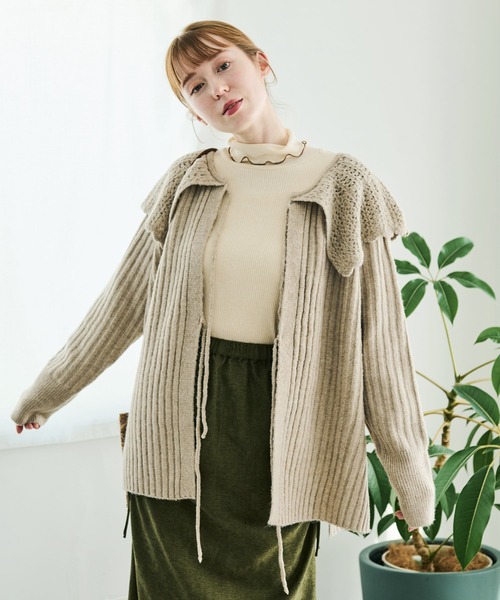 Crisp（クリスプ）の「スカラップカラーリボンニットカーディガン（ニット/セーター・レディース・アイボリー/ベージュ/グリーン/イエロー・FREE）」の21枚目の写真