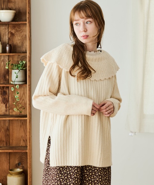 Crisp（クリスプ）の「スカラップカラーリボンニットカーディガン（ニット/セーター・レディース・アイボリー/ベージュ/グリーン/イエロー・FREE）」の5枚目の写真