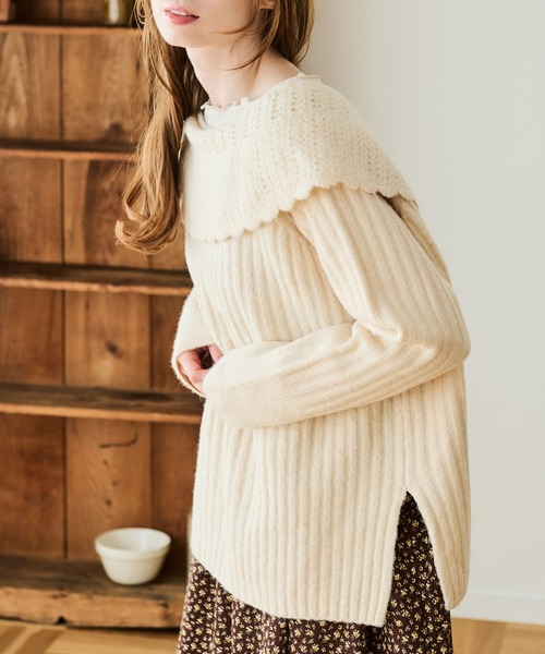 Crisp（クリスプ）の「スカラップカラーリボンニットカーディガン（ニット/セーター・レディース・アイボリー/ベージュ/グリーン/イエロー・FREE）」の7枚目の写真