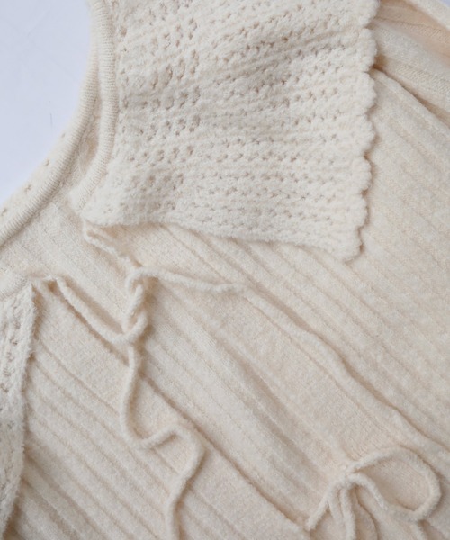 Crisp（クリスプ）の「スカラップカラーリボンニットカーディガン（ニット/セーター・レディース・アイボリー/ベージュ/グリーン/イエロー・FREE）」の8枚目の写真