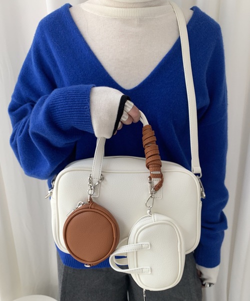 SANSeLF(サンセルフ)の「【LONSLAN】 ポーチ付きバイカラーハンドバッグ sanal24a029(ハンドバッグ・レディース・ホワイト/オレンジ/ターコイズブルー/シルバー・FREE)」の2枚目の写真