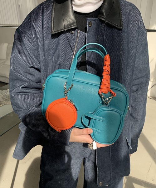 SANSeLF(サンセルフ)の「【LONSLAN】 ポーチ付きバイカラーハンドバッグ sanal24a029(ハンドバッグ・レディース・ホワイト/オレンジ/ターコイズブルー/シルバー・FREE)」の3枚目の写真