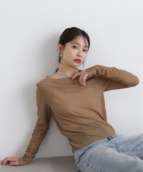 N.（N. Natural Beauty Basic）（エヌエヌナチュラルビューティーベーシック）の「シュリンクボートネックカットソー（Tシャツ/カットソー・レディース・ブラック/オフホワイト/ブラウン・MEDIUM）」の3枚目の写真