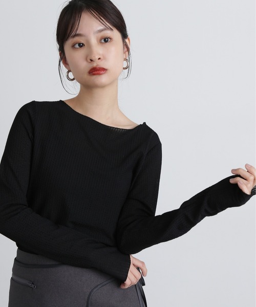 N.（N. Natural Beauty Basic）（エヌエヌナチュラルビューティーベーシック）の「シュリンクボートネックカットソー（Tシャツ/カットソー・レディース・ブラック/オフホワイト/ブラウン・MEDIUM）」の2枚目の写真