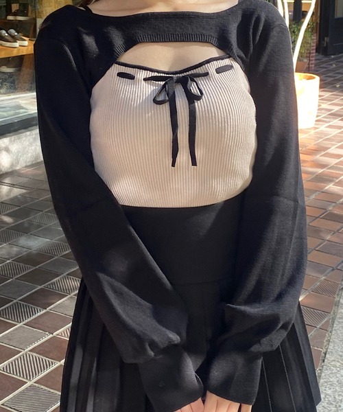NOMAE（ノーマエ）の「バイカラーリボンショートレイヤードニット