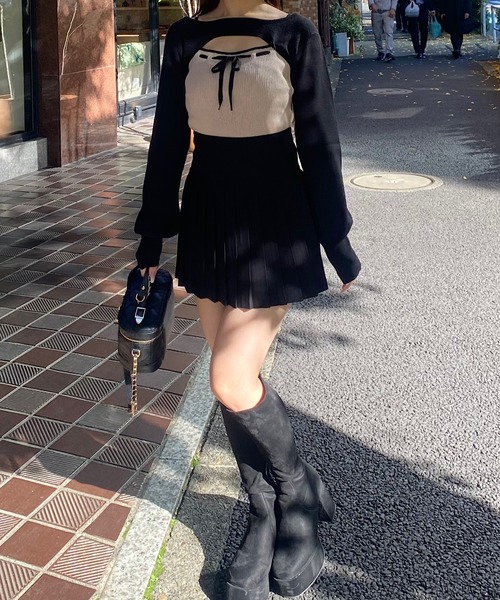 NOMAE（ノーマエ）の「バイカラーリボンショートレイヤードニット