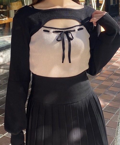 NOMAE（ノーマエ）の「バイカラーリボンショートレイヤードニット