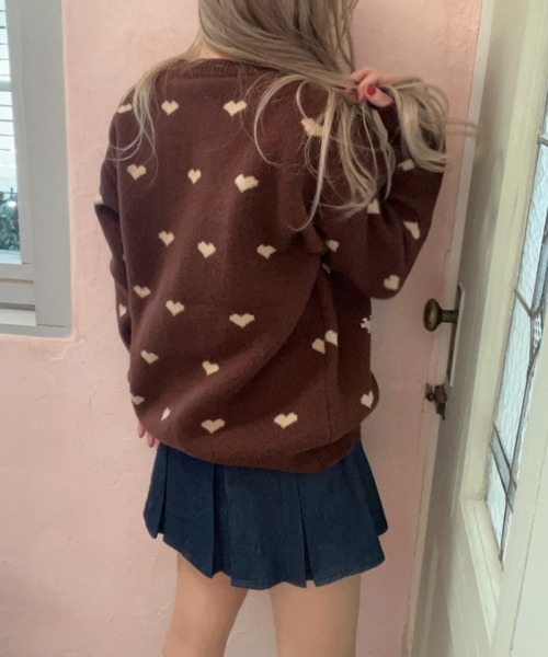 MORE self LOVE（モアセルフラブ）の「ハートジャガードニット（ニット/セーター・レディース・ブラウン/グレー・FREE）」の10枚目の写真
