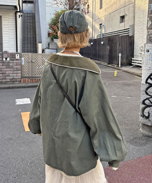 セール】配色レースビッグカラートレンチジャケット（トレンチ